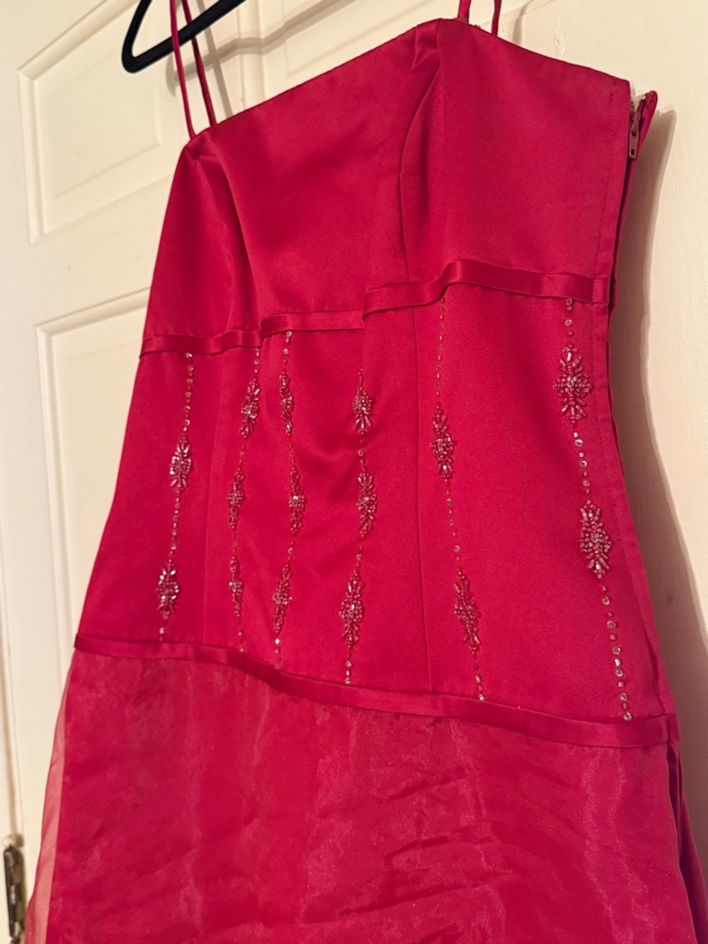 David's Bridal Fuchsia Beaded Spaghetti Strap Prom Dress